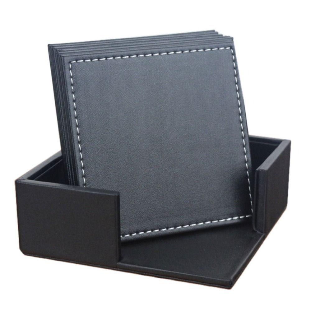 6Pcs Business Tea/Coffee Cup Pad Non-slip Insulation Mat Table Decoration Leather Coaster  Party