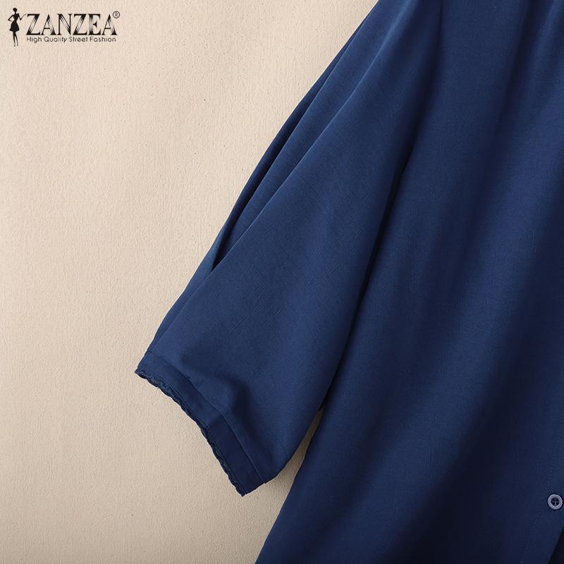 ZANZEA Women Casual Round Neck Solid Color Loose 3/4 Sleeve Blouse