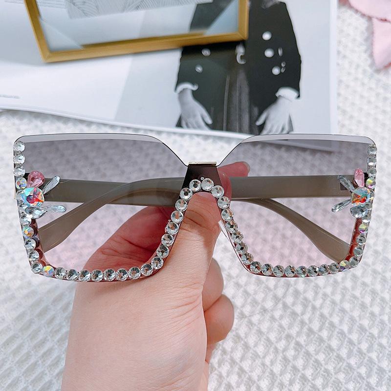 Integrated Sunglasses, Personalized Rimless Glasses, Large Frame One-Piece Diamond-Encrusted Sunglasses For Women