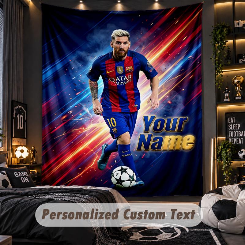 TapestryLionel Messi Custom Name Text Personalized Wall Hanging Tapestry Home Wall Decor