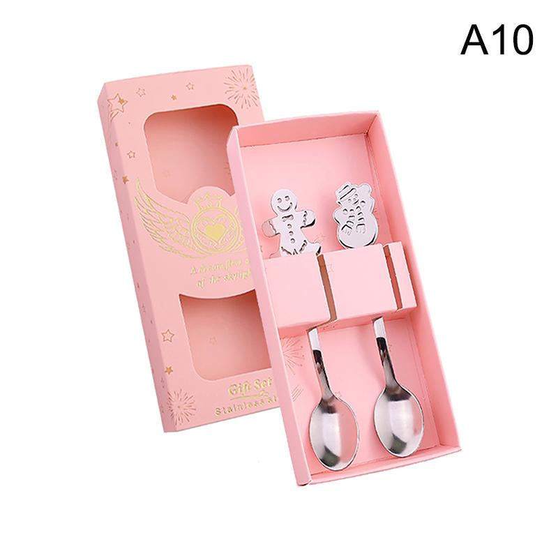 Christmas Spoons Set Portable Travel Use Stainless Steel Santa Claus Elk Snowman Dessert Soup Spoon Xmas Tableware