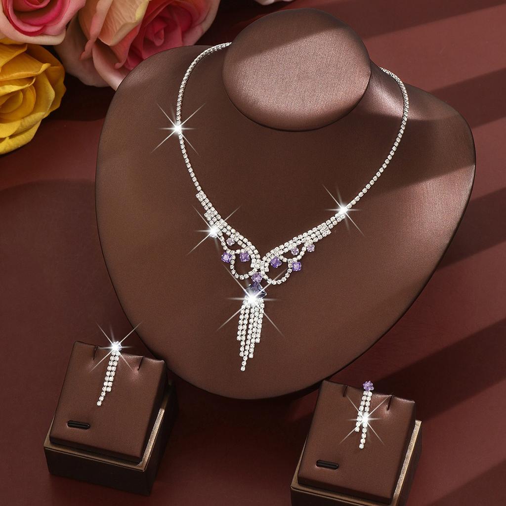 3 st Böhmisk Retro Feng Shui Diamant Tofs Damhalsband Örhängeset Strandsemester Strandfest Dagliga Klädtillbehör