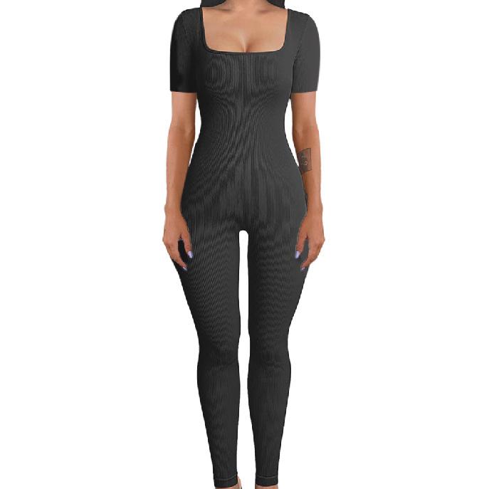 New Women'S Jumpsuit For Autumn And Winter, Threaded Square Collar, Hip Lifting, Slim Fit And Sexy Jumpsuit