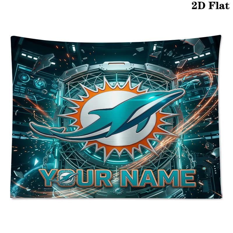 Benutzerdefiniertes Namensschild Miami Dolphins Bedruckter Wandteppich – Wandbehang für Schlafzimmer, Studentenwohnheime und Heimdekoration