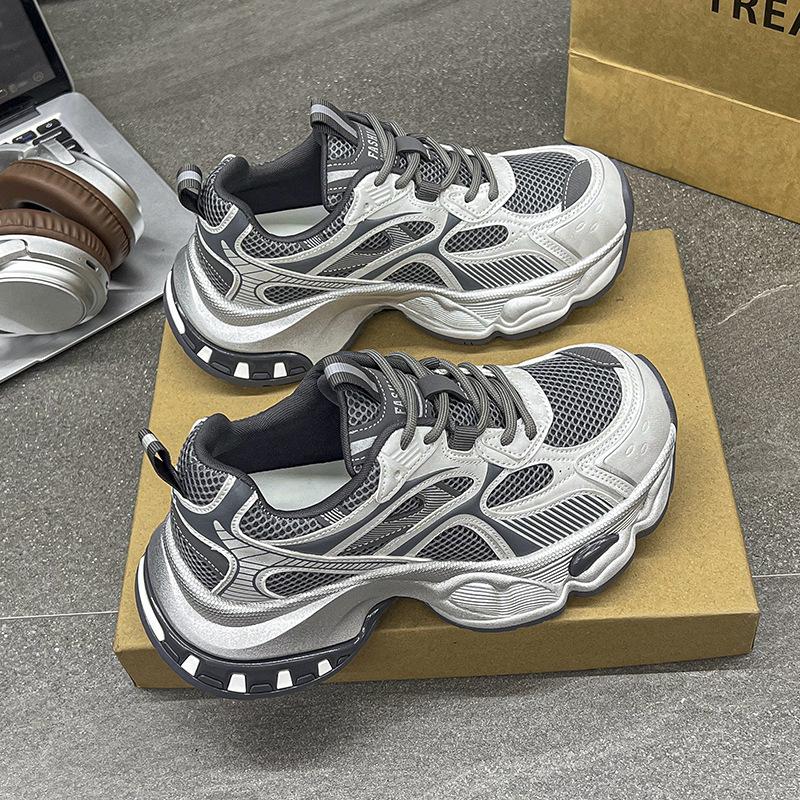 Small casual and thin dad shoes women's 2025 new color matching, light and breathable, heightening lace-up versatile sports shoes