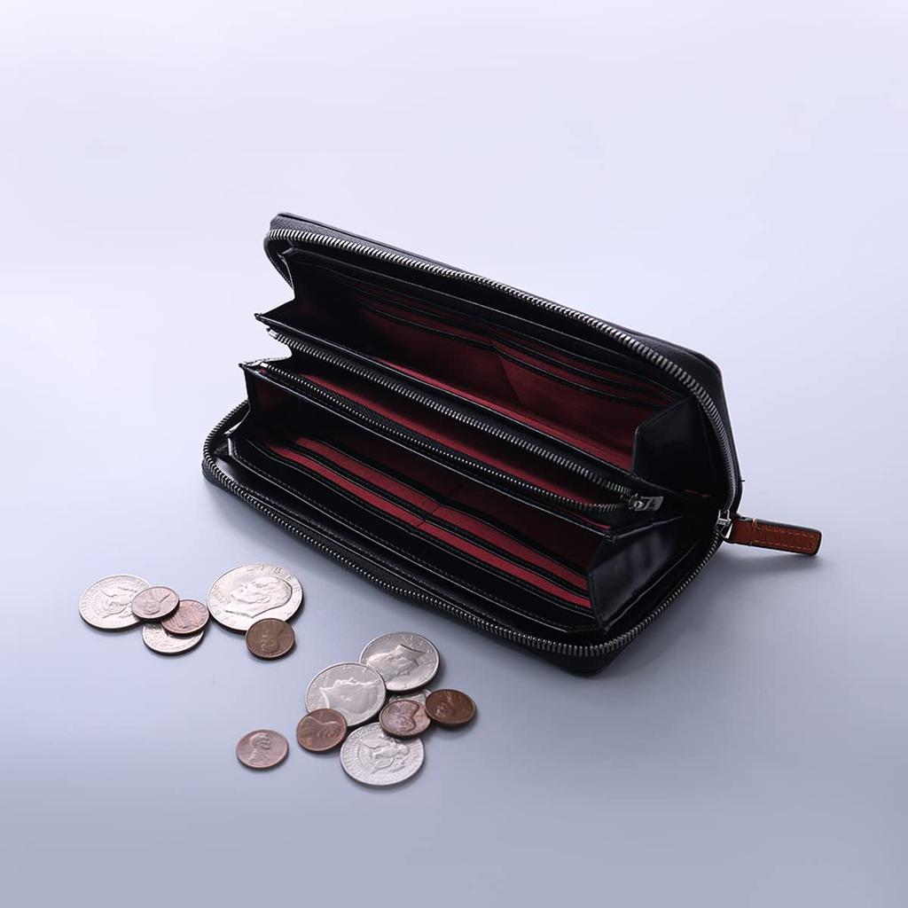 Takeo Kikuchi Long Wallet with Round Genuine Cowhide Chocolate Men's Zipper, Leather, Slide, 345194, Leather, [03]