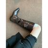 Cowhide version~ long boots femininity pointed V-mouth thin boots belt buckle but knee high thick heel knight boots