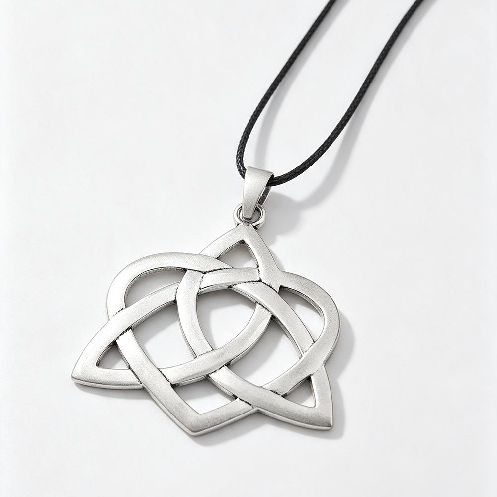 Bohemian Retro Distressed Silver Pendant Necklace with Cord Chain