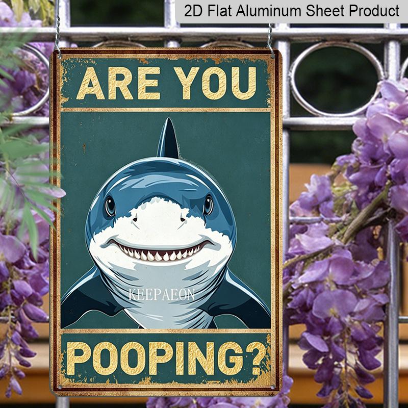 Placa de Alumínio 2D Plana de Tubarão Engraçado para Banheiro - Decoração Engraçada para Casa e Banheiro, Decoração de Parede para Banheiro, Humor para Banheiro, Banheiro Engraçado em Casa, Banheiro de Convidados