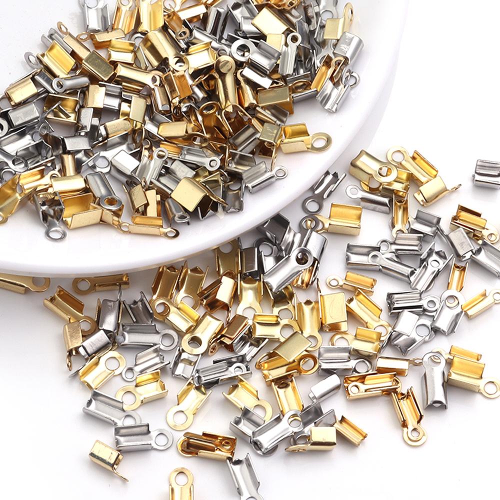 30-60 Stück/Los Gold Edelstahl Schnüre Quetsch-Endkappen Perlenkappen Lederclip-Spitzen Falten-Quetsch-Armbandverbinder Für Schmuckherstellung