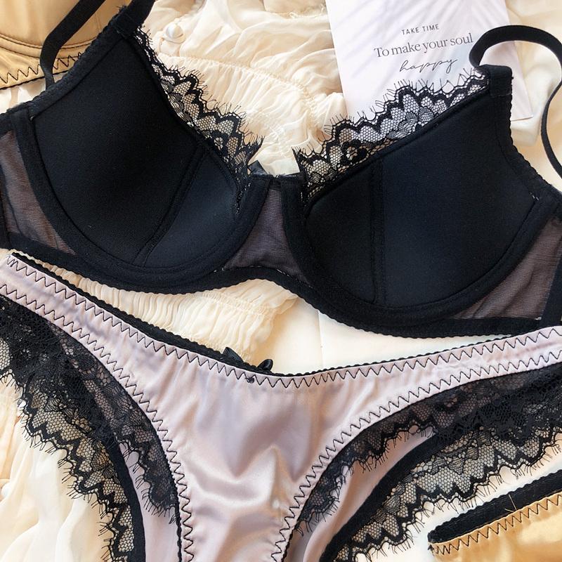 French Thin Cup Lingerie Set Sexy Lace Push Up Bra Fashion Women Silk Fabric Underwear High Quality Intimates Bras and Panties