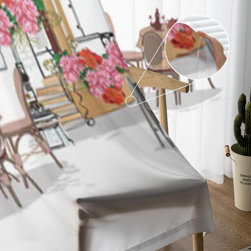 Old Town View And Street Cafe Tulle Curtain For Living Room Sheer Valance Curtain For Kitchen Bedroom Window Drapes