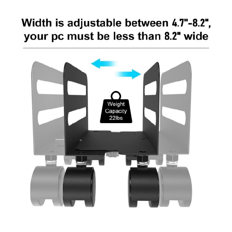 Steel Rolling Computer Tower Stand Adjustable Width Mobile CPU Cart With Lockable Casters Under Desk