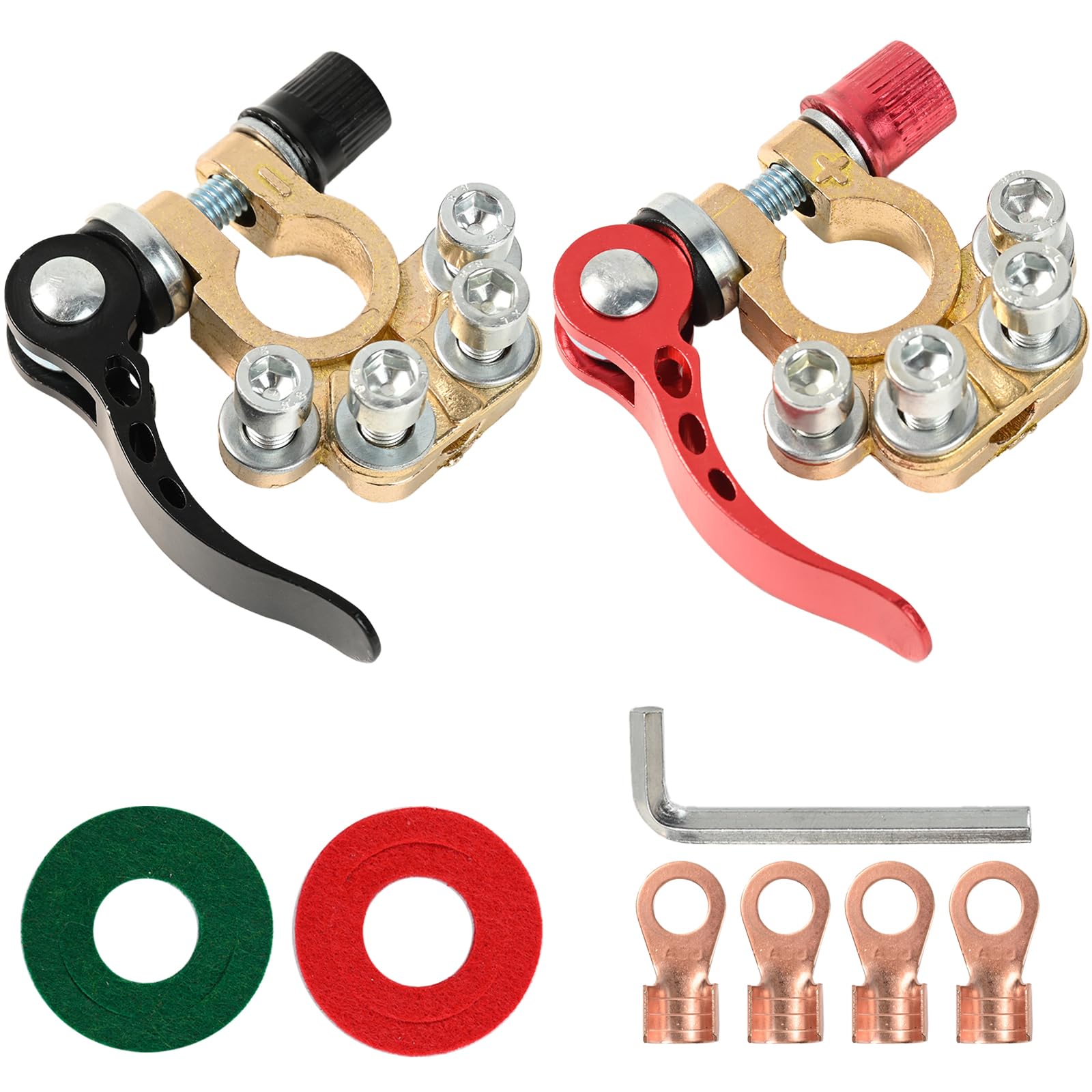 

Клема акумулятора автомобіля, Клема акумулятора, 4 відгалуження, З єднувач клеми акумулятора, 2 штуки, Позитивна/Негативна, Може під єднувати кілька кабелів, Гайковий ключ,