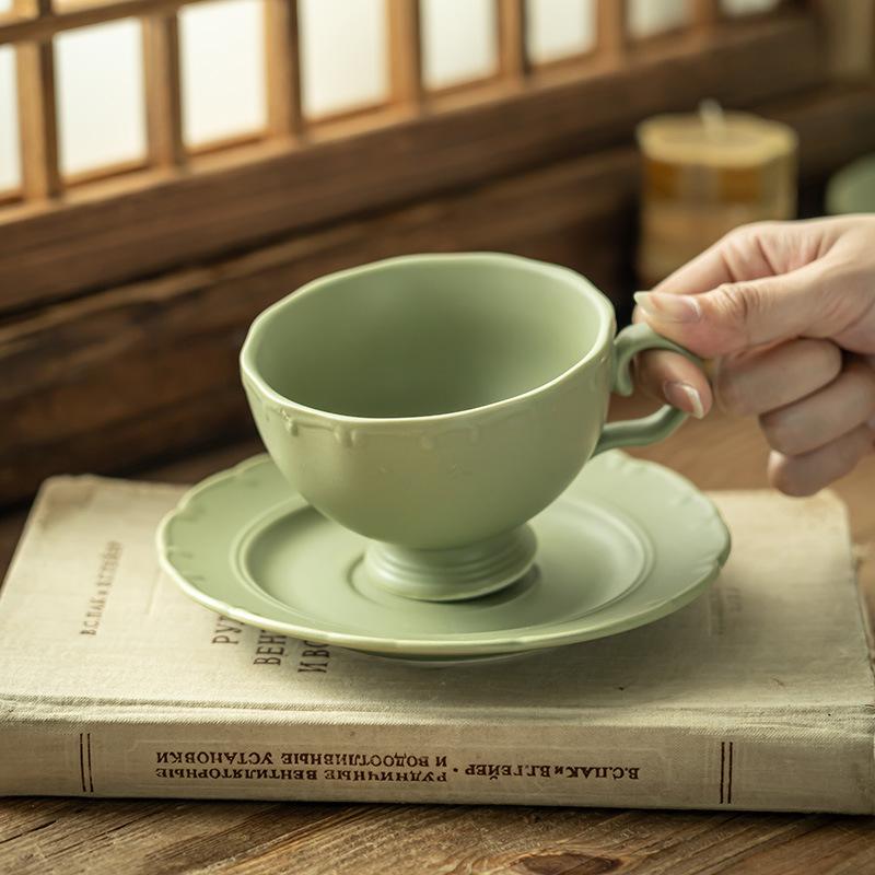 Elegantes und Exquisites Französisches Retro Keramik Kaffee Tassen und Untertassen Set, Nachmittagstee Geschirr, Frühstückstasse, Blumentee Tasse
