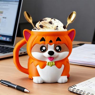 Corgi Ice Cream Pint Holder with Pumpkin Hoodie Insulated Sleeves Cover Cooler Adorable Dog-Themed Ice Cream Pint Containers for Beer Soda Dessert