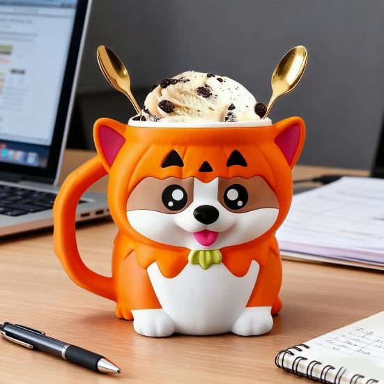 Corgi Ice Cream Pint Holder with Pumpkin Hoodie Insulated Sleeves Cover Cooler Adorable Dog-Themed