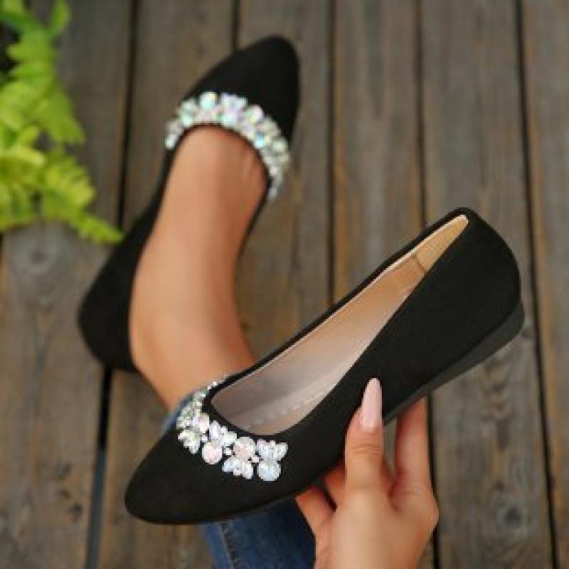 

Large size rhinestone pointed single shoes, new autumn suede shallow mouth flat-soled beanie shoes 36 чёрный