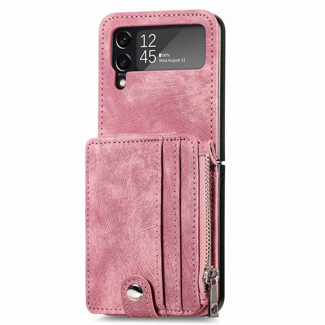 Anti -Slip Card Holder Leather Stand Case For Samsung Galaxy Z Flip4 5g Flip4 Flip 3 Flip3 Anti -Drop Cell Phone Cover
