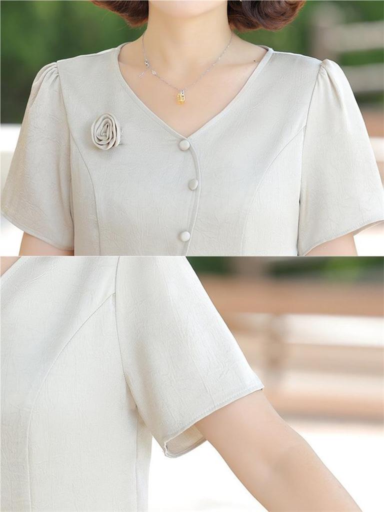 Mom's Summer Short Sleeve Dress: 2026 Slimming, Concealing Chinese Style for Middle-Aged & Elderly Women