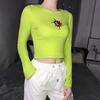 Fashion Crop Top Short Bottoming Shirt Embroider T-shirt Silm Thin Sweatshirt Slim Thin Sweater