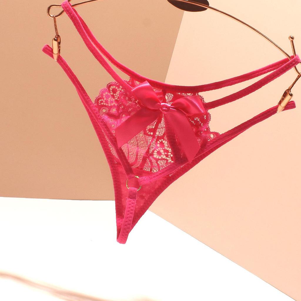 Lace-Trimmed Seamless Women's T-Back Panties with Bow