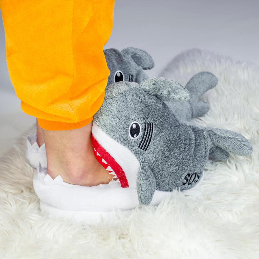 Plüschpantoffeln für Damen, Herren, Pantoffeln, Hausschuhe, warme Haifischpantoffeln