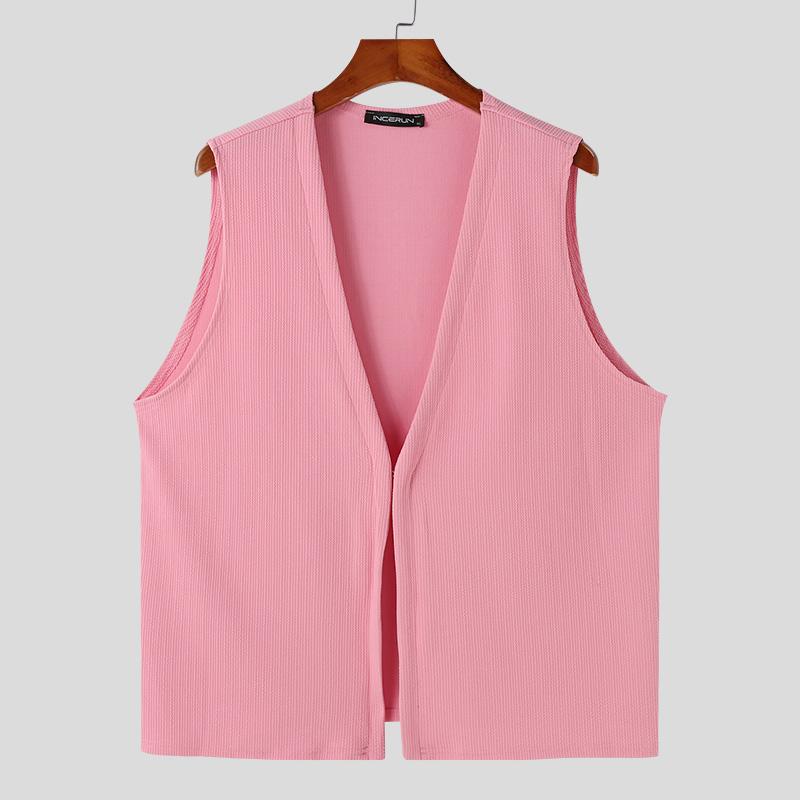 

INCERUN Чоловічі повсякденні вільні безрукавки з відкритим переднім жилетом без рукавів 2XL рожевий