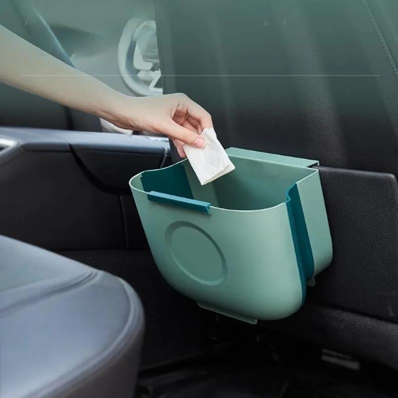 ONGE Hanging Kitchen Trash Can, Waste Bin,Small Plastic Folding Hang Garbage Can White And Green