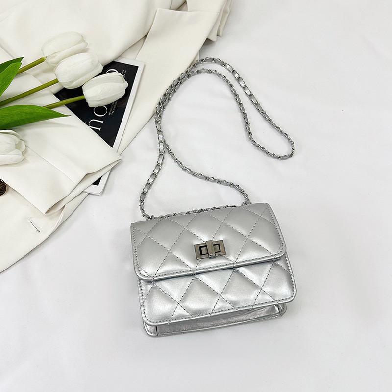 Elegant Pu Leather Crossbody Bag For Women 2024 Summer Trendy Square Handbag Chic серебряный