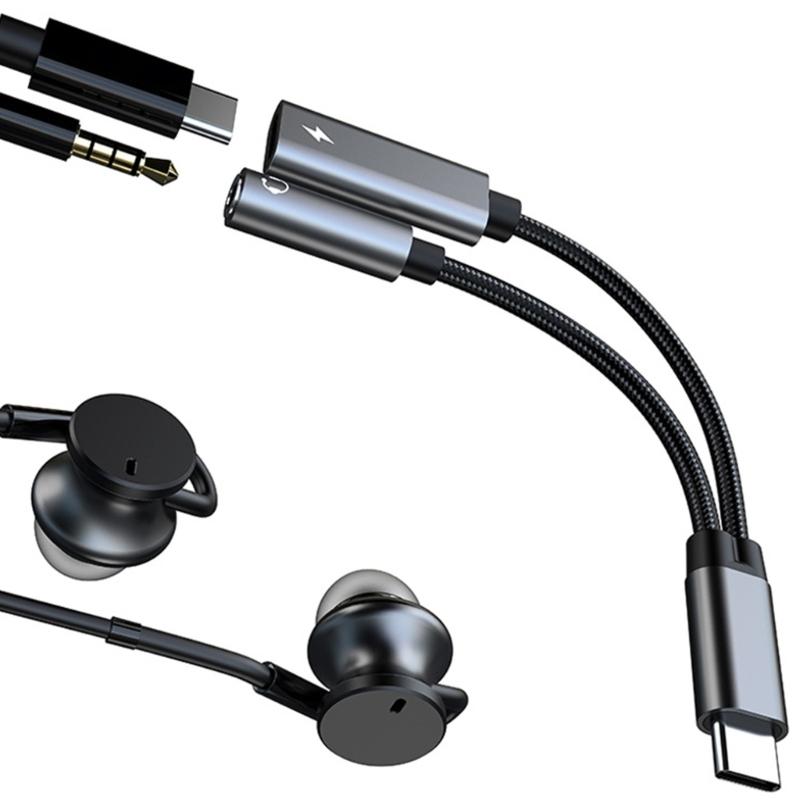 2 in 1 Type C to Auxiliary Plug Dongle Cable Type C to 3.5mm Sound & Charging Adapter for Music & Charging for Phone