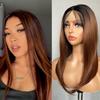 Long Straight Synthetic Lace Wig 32In Middle Part Wigs with Pre Plucked Baby Hair Brown Color Heat Resistant Fiber for Women