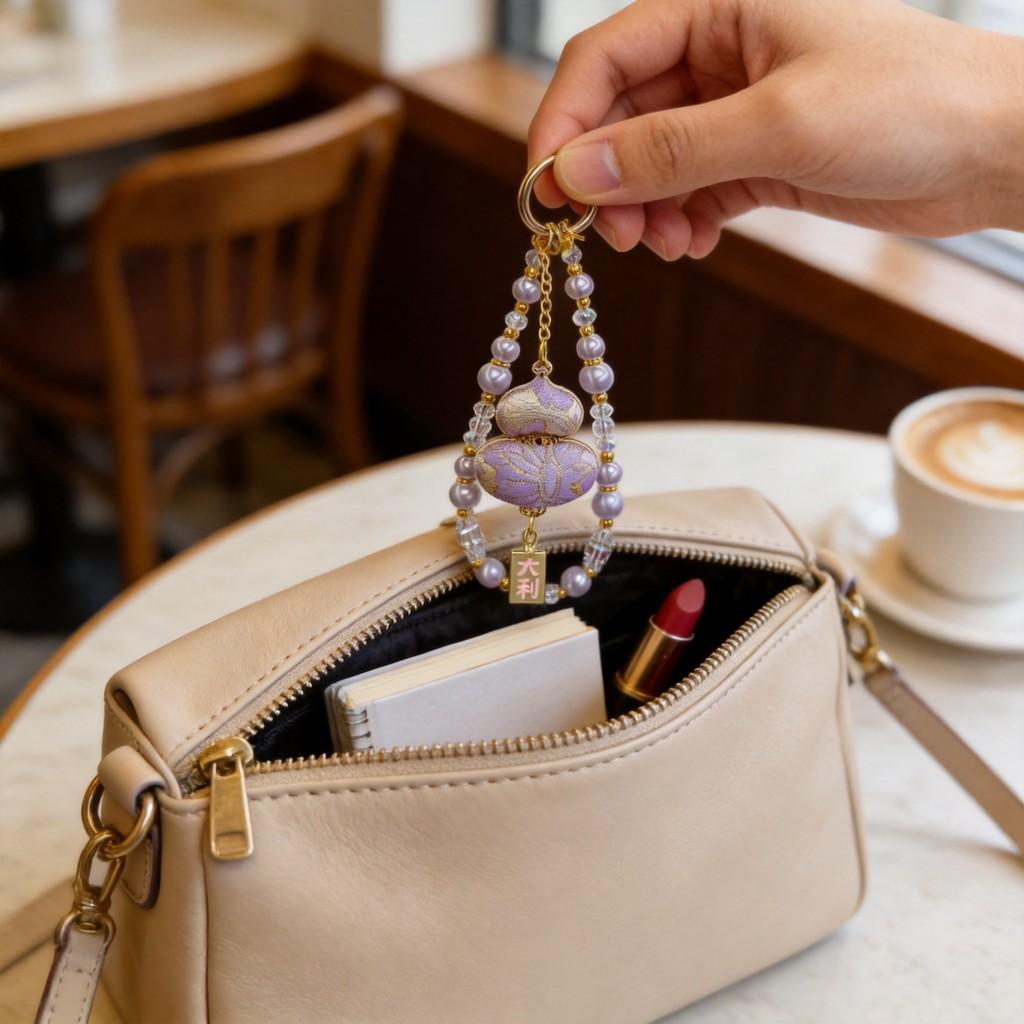 Traditional Style Phone Lanyard With Crystal Lucky Cat Charm For Gift And Decoration