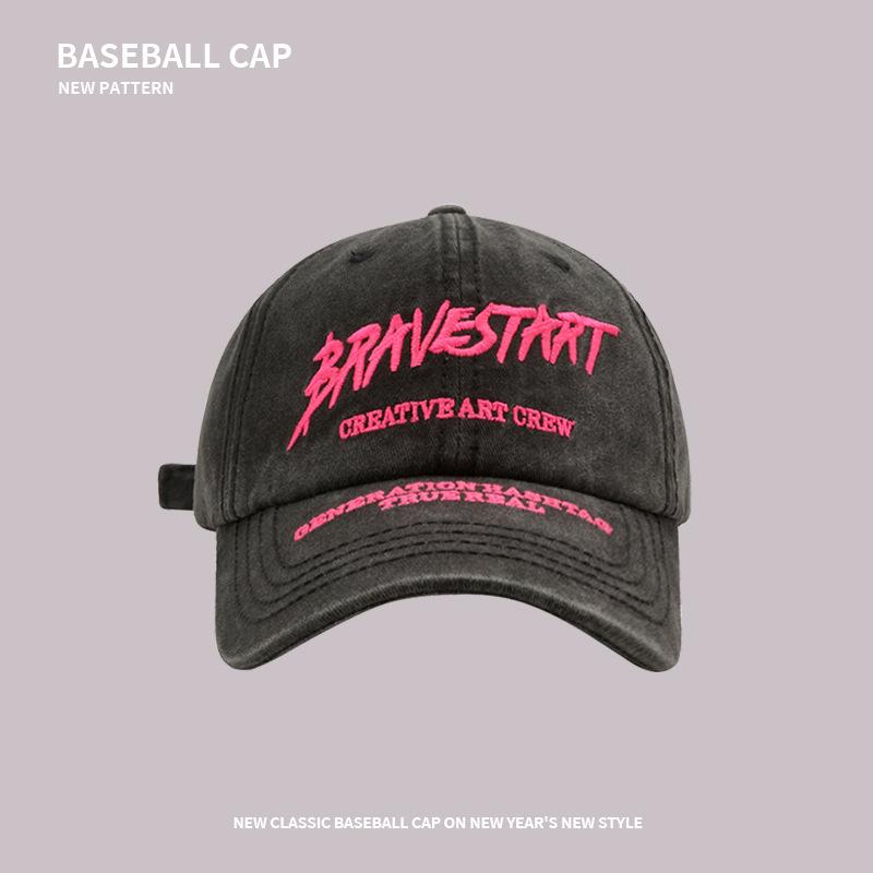 Letter Embroidery Trendy Brand Washed Soft Top Baseball Cap Female Face Small Couple Casual Sunshade Cap Male