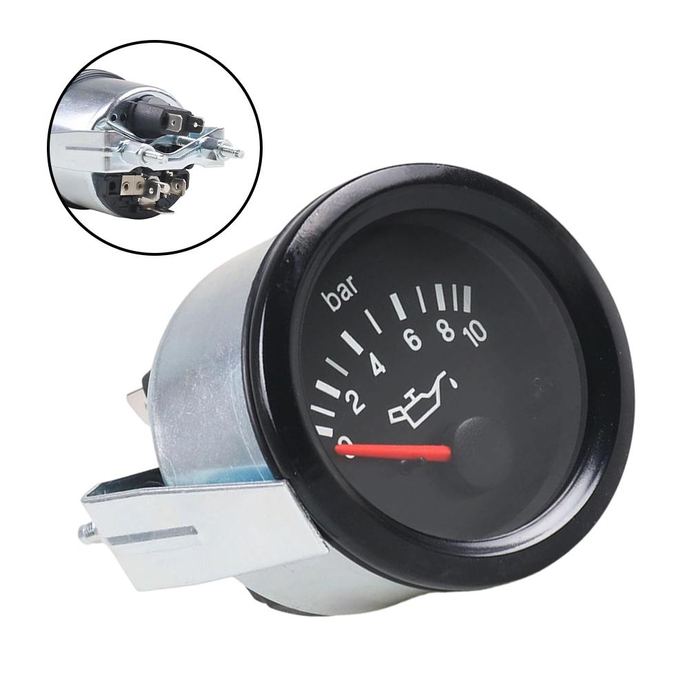 Analog Oil Pressure Gauge 0-10 Bar Range for Vehicle Marine Diesel Engine Applications 12 Volt DC Powered 52mm Diameter