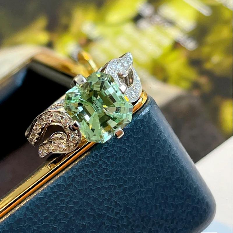 Adjustable Olive Gemstone Ring with Full Zirconium Inlaid Diamonds for Women Adjustable Open Size