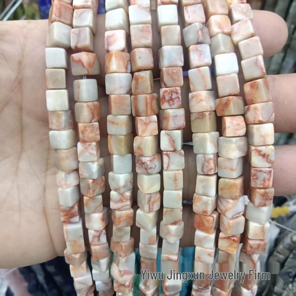 6x6mm Quadratische Rosenquarz-Achat-Perlenkette - Naturstein DIY-Zubehör