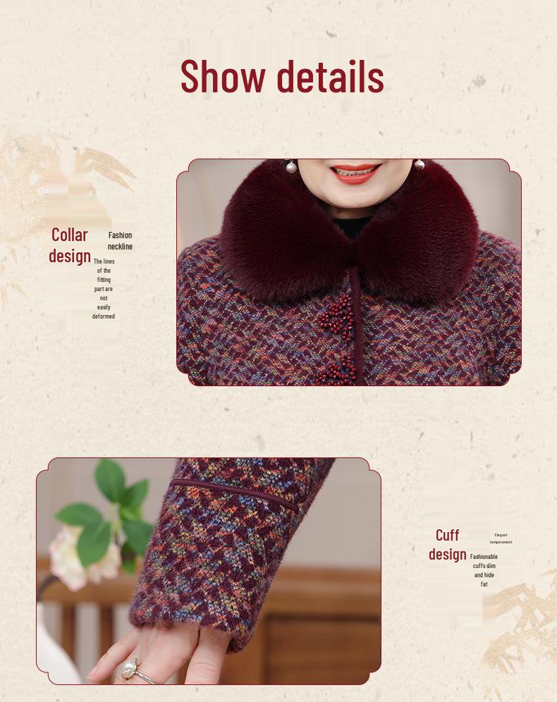 Mom's Winter Wool Coat for Middle-aged & Elderly: Thick Velvet Wool Top for Autumn/Winter, Grandma's Warm Outfit