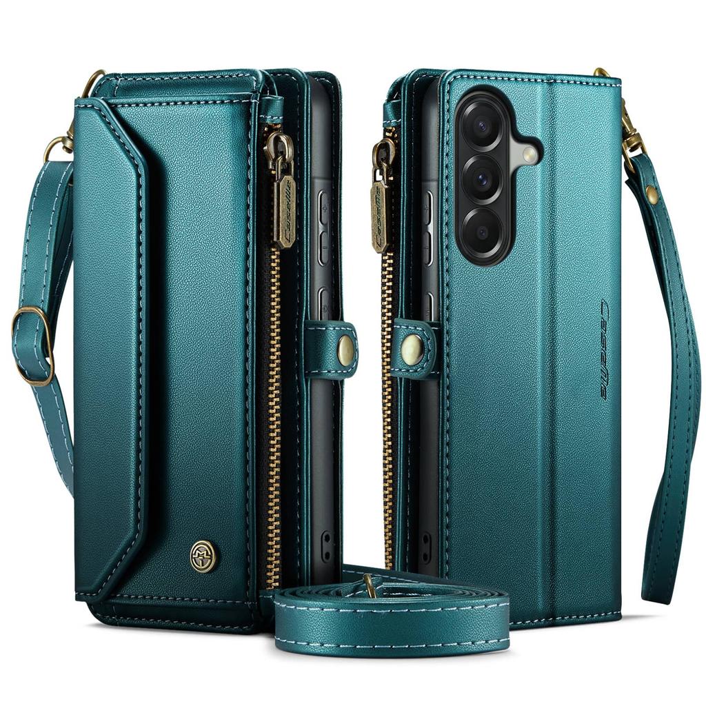 Crossbody for Samsung Galaxy A37 A57 Leather Wallet Case RFID Blocking 10 Card Holder Zipper Pocket Magnetic Flip Wristlet Strap