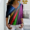 T-shirt a maniche lunghe stampate con fascio accattivante con sfumatura floreale autunnale da donna T-shirt ampia con scollo a V allentata Top Camicetta comoda