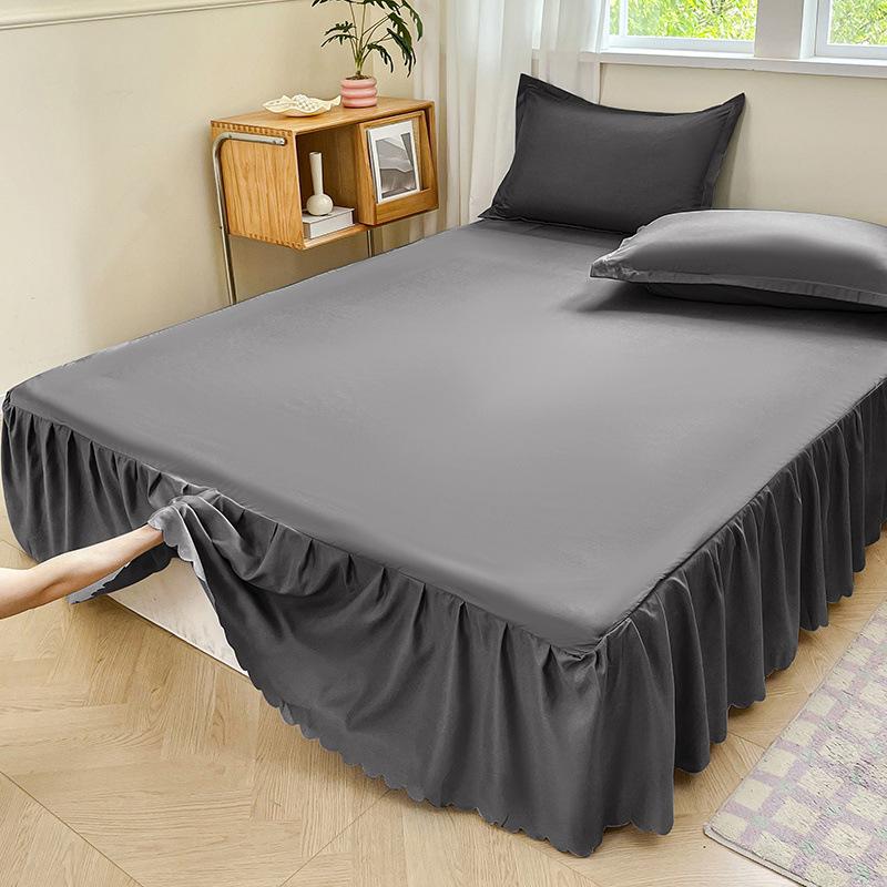 White Ruffled Bed Skirt Solid Color Dust Ruffle Cover with Elastic Cotton Washed Bedspread Non-Slip Mattress Protector Four Season Universal Bedding