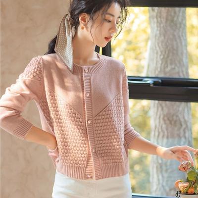 Women's Autumn Knitted Hollow-Out Jacket French Style Versatile Short Sweater Outer Wear Top
