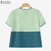 ZANZEA Women Casual Round Neck Short Sleeve Ethnic Print Blouse