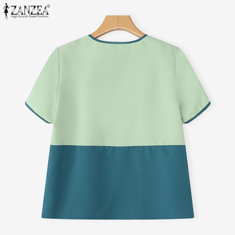 ZANZEA Women Casual Round Neck Short Sleeve Ethnic Print Blouse