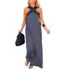 Women Evening Dress Cross Neck Off Shoulder Backless Robe Dress Solid Color Loose Maxi Dress for Beach Party Prom Vacation