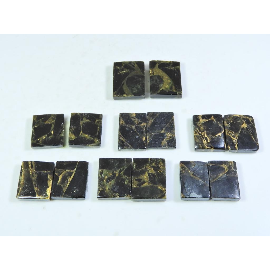 108Cts. Natural Black Copper Tourquise Octagon Cabochon Matched Pair 7Pair A-142