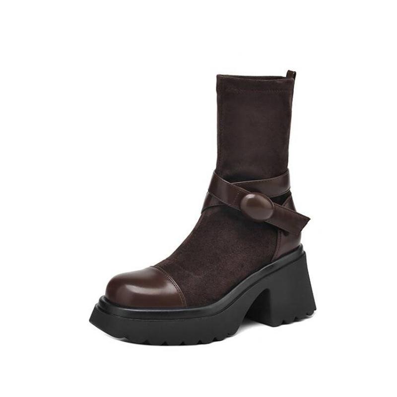 Autumn and winter women's platform knight boots Korean version of high-heeled large-size women's boots round head comfortable sleeve new medium