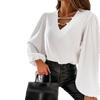Fashion Womens Wide V-Neck Sexy Shirt  Sleeves Long-sleeved Blouse