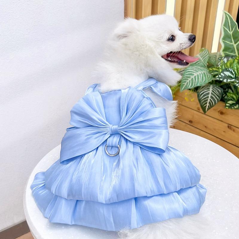 Pet Dog Gown Wedding Dress Solid Color Bow Dress