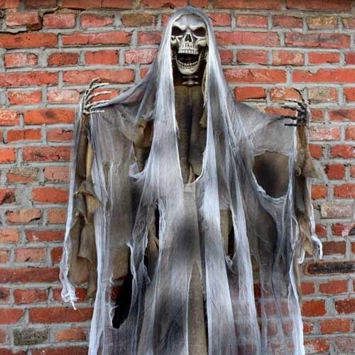 Halloween Hängendes Geister-Sensenmann-Dekor, Gruselige hängende Skelett-Requisite mit zerrissenem Gewand, Unheimliche Spukhaus-Dekoration für Indoor-Outdoor-Party